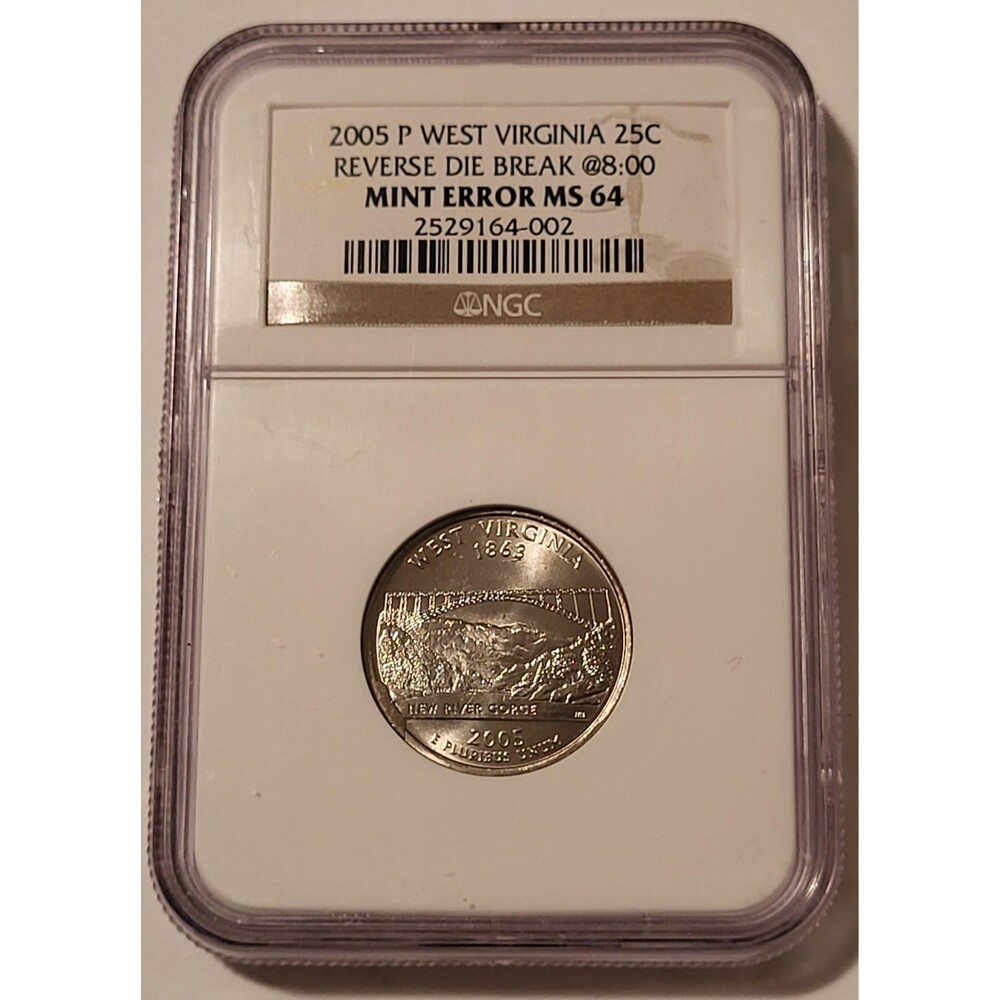 2005 P West Virginia State Quarter Error Reverse Die Break MS64 NGC